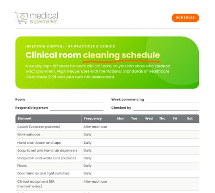 Clinical room cleaning schedule preview