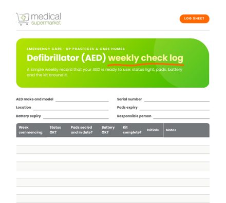 Defibrillator weekly check log preview