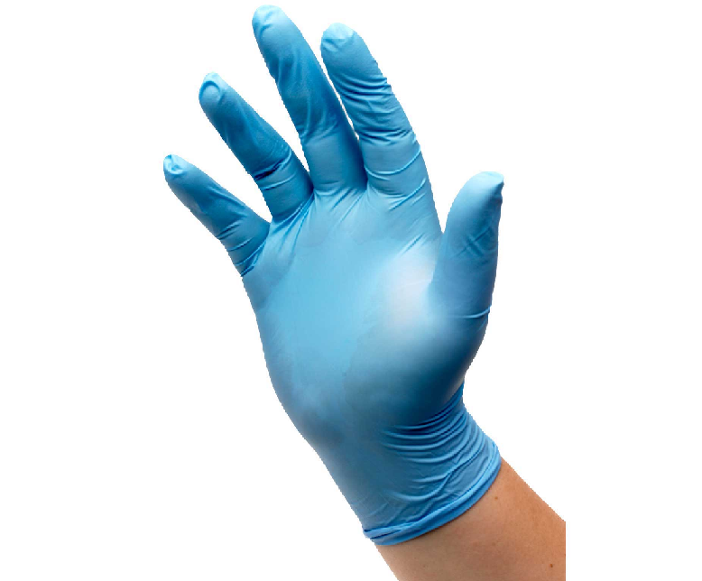 Blue nitrile examination glove