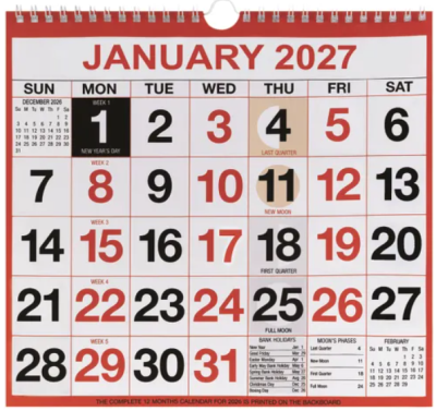 Wirebound Month to View Calendar 249x231mm 2027