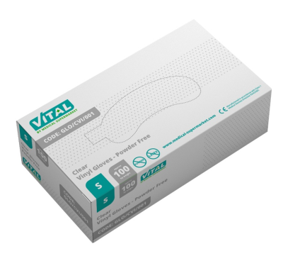 VITAL Clear Vinyl Powder Free Exam Gloves Small