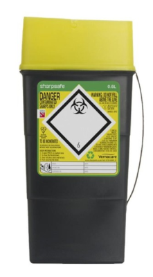 Sharpsafe Yellow Lid Sharps Bin 0.6 Litre