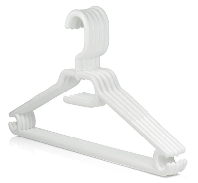 White Plastic Clothes Hangers, Non-Slip Trouser Bar 44cm