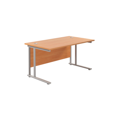 Twin Upright Rectangular Desk 1400X800 Beech-Silver