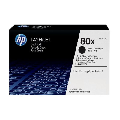 HP 80X High Capacity Laser Toner Cartridge, Pack of 2