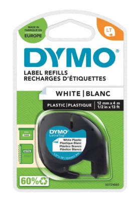 Dymo LetraTag Plastic Tape 12mm x 4m White