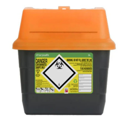 Sharpsafe Orange Lid Sharps Bin 3 Litre