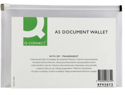 Document Zip Wallet A5 Transparent (Pack of 10)