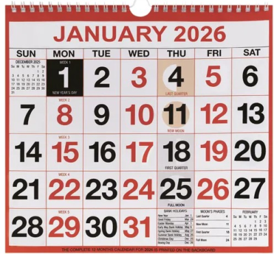 Wirebound Month to View Calendar 249x231mm 2026