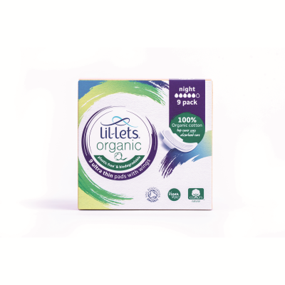 Lil-Lets Organic Sanitary Pads Ultra Thin with Wings Night x9