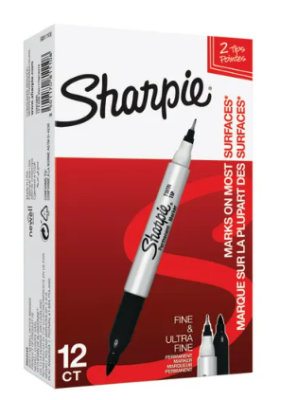 Sharpie Permanent Marker Twin Tip Fine/Ultra Fine Black