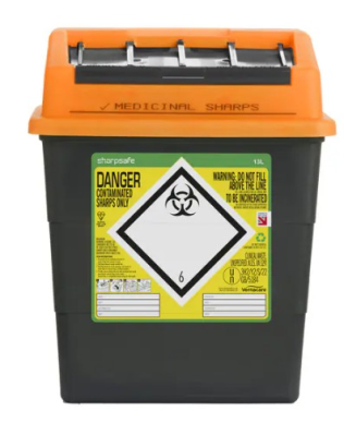 Sharpsafe Orange Lid Sharps Bin 13 Litre