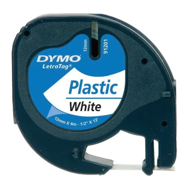 Dymo LetraTag Labelling Tape 12mm x 4m Black on White