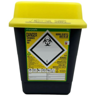 Sharpsafe Yellow Lid Sharps Bin 5 Litre