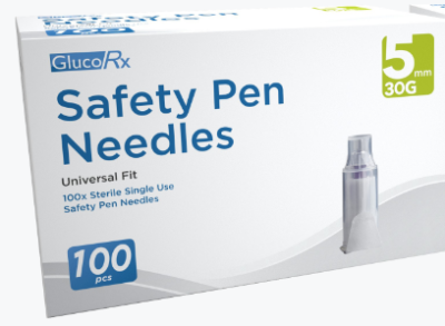 GlucoRx Safety Pen Needle 30G 5mm