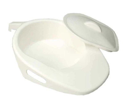Slipper Bed Pan with Handle and Lid White