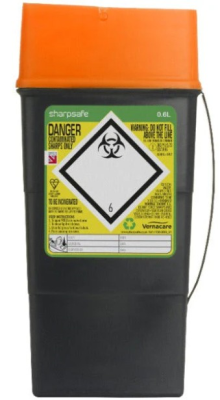 Sharpsafe Orange Lid Sharps Bin 0.6 Litre