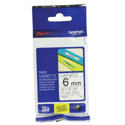 Brother TZe-111 Black On Clear Labelling Tape 6mm x 8m