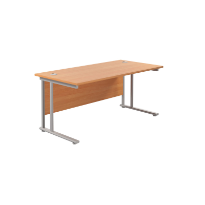 Twin Upright Rectangular Desk 1600X800 Beech-Silver